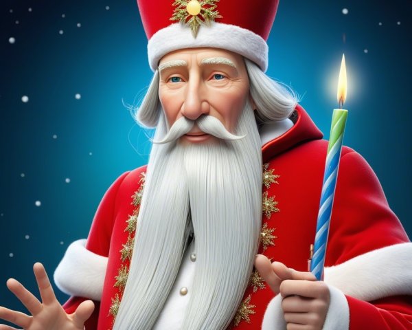 Santa Claus Figure with Christmas Decorations and Snowflakes