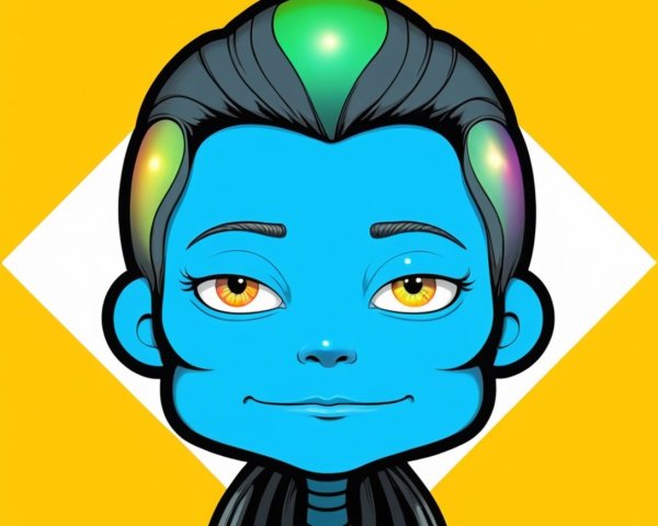Cartoon Avatar of a Blue-Skinned Girl with Features