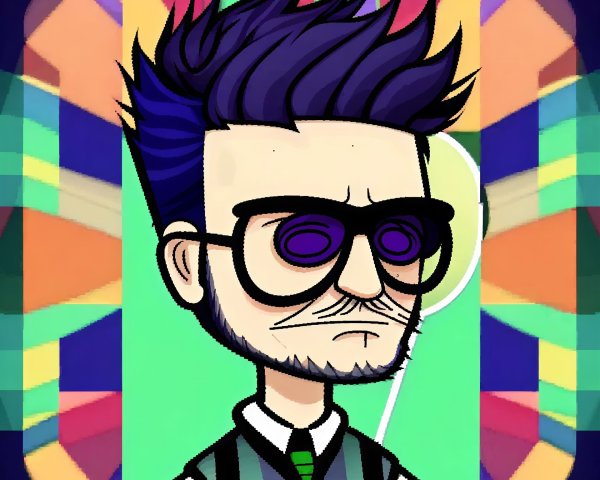 Retro Hipster Avatar of a Man with Purple Hair