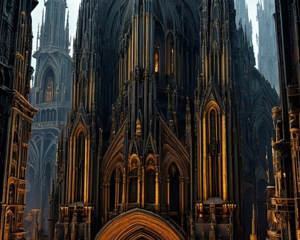 Gothic Cathedral in a Futuristic Cityscape
