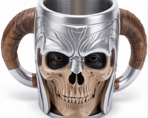 Skull Design Mug with Metallic Finish and Rustic Handle
