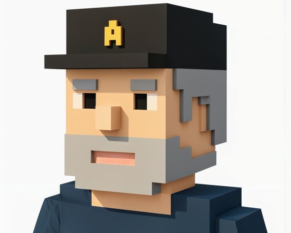 3D Block-Style Character with Gray Beard and Cap