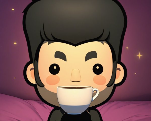 3D Render of Young Man with Coffee in Purple Setting