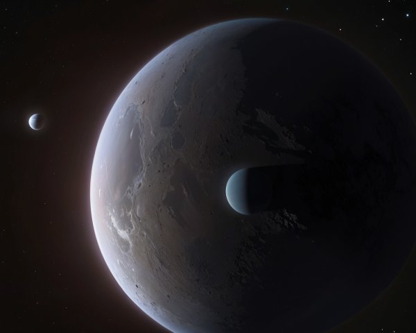 Dramatic Alien Landscape with Two Planets and Stars