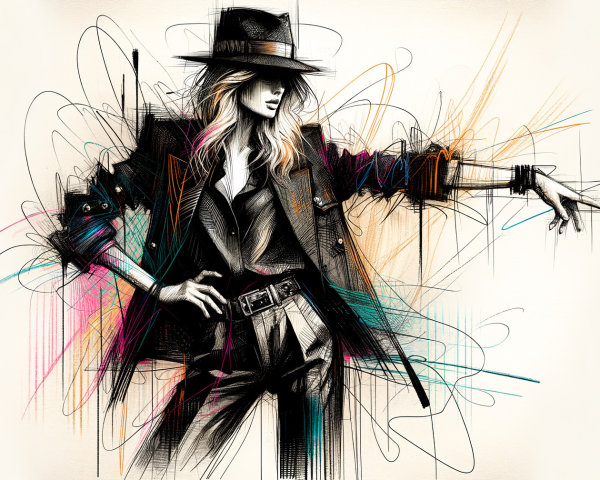 Elegant Fashion Illustration of Model in Black Blazer