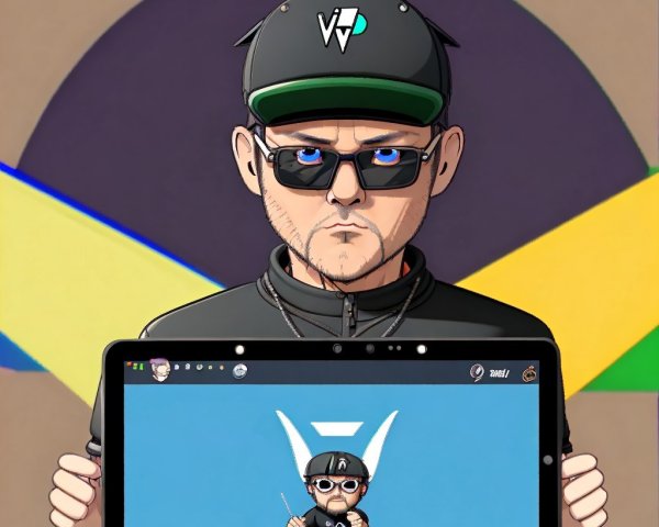 Digital Illustration of Confident Character with Laptop