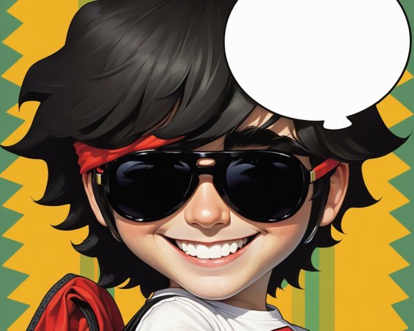 3D Cartoon Boy with Bandana and Zigzag Background