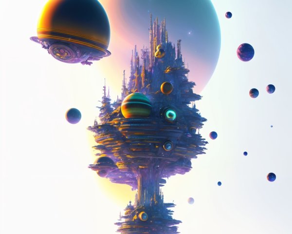 Surreal Floating Island in a Dreamlike Cosmic Scene