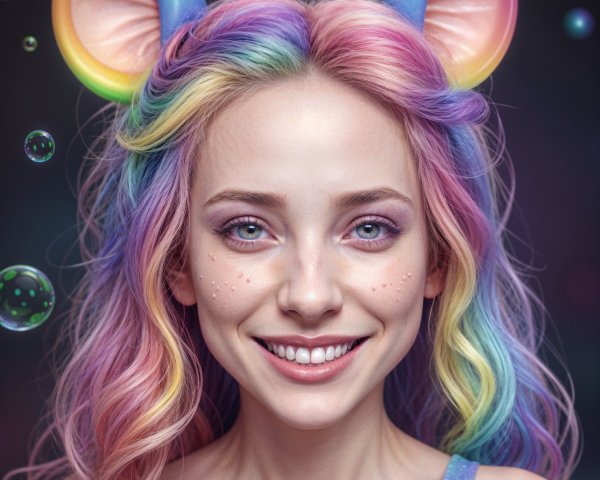 Vibrant Portrait of a Woman with Pastel Rainbow Hair