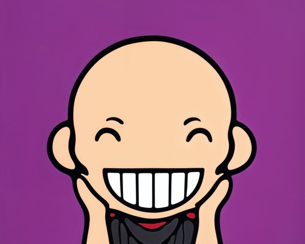 Cartoon Character with Exaggerated Smile on Purple Background