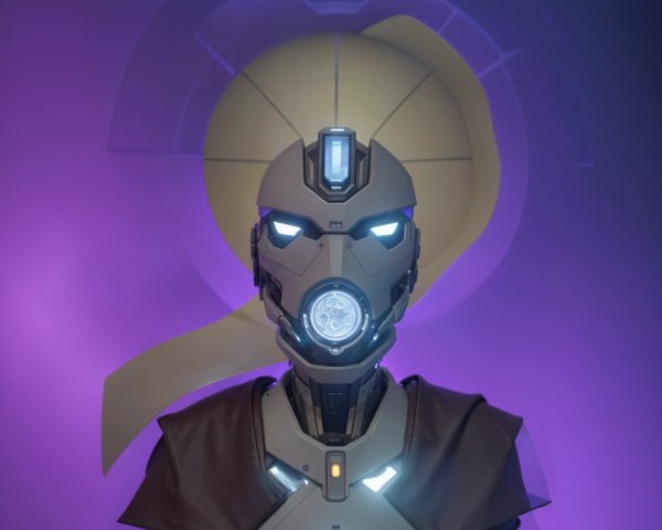 Futuristic robot with glowing features on gradient background