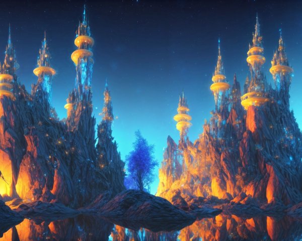 Alien Landscape with Crystalline Structures and Water