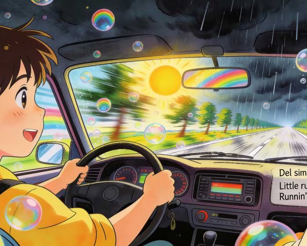 Anime Style Car Interior with Sunny and Rainy Skies