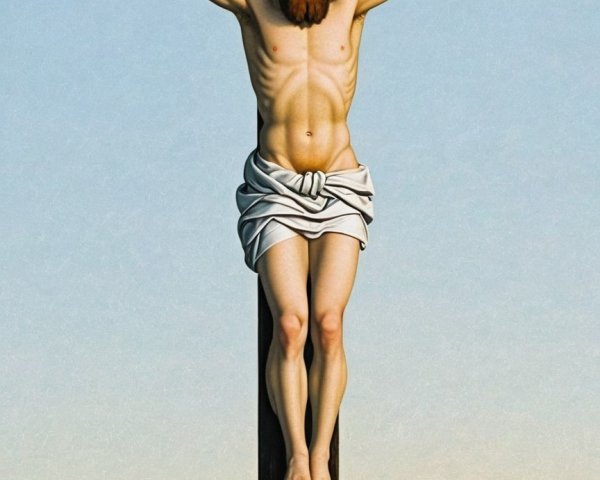 Crucifixion Scene with Serene Figure on Wooden Cross