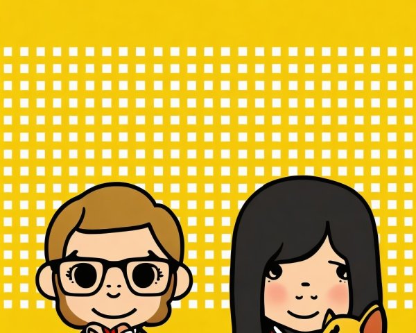 Cartoon Characters with Pets on Yellow Background