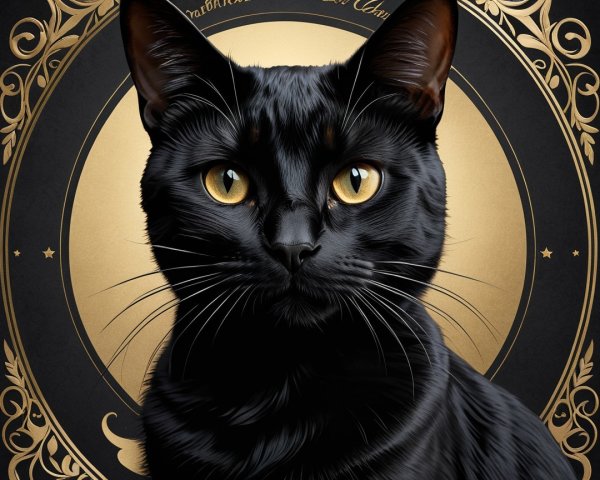 Black Cat Portrait with Golden Eyes and Elegant Design