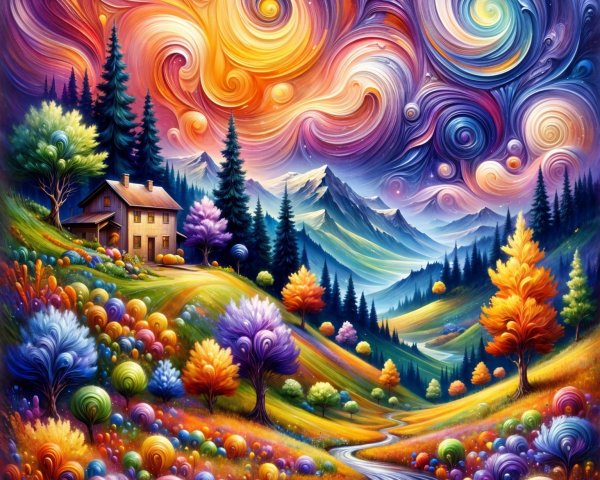 Vibrant Landscape with Colorful Trees and Mountains