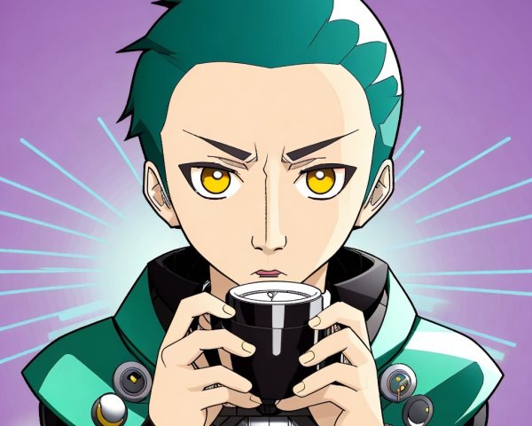 Anime Character with Green Hair and Yellow Eyes