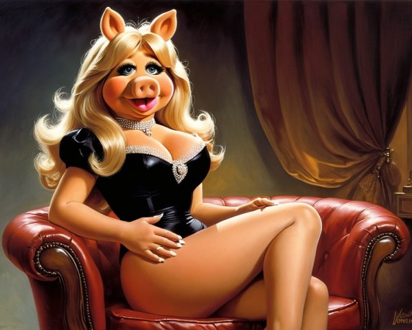 Glamorous Anthropomorphic Pig in Elegant Setting