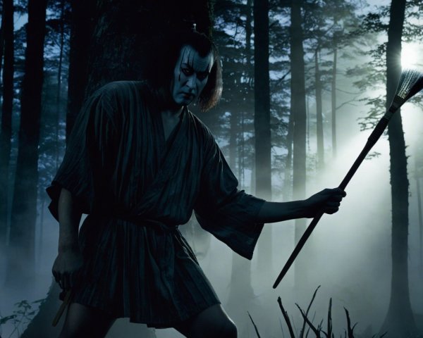 Kabuki Actor in Mystical Forest at Twilight