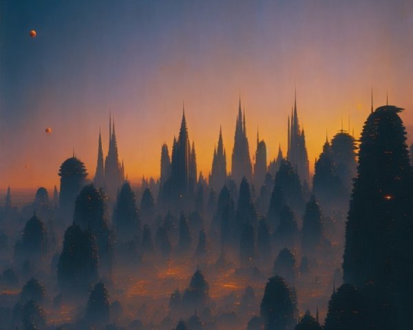 Imaginary Alien Planet with Moons and Spiky Formations