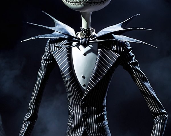 Skeletal Figure in Pinstripe Suit with Grinning Skull