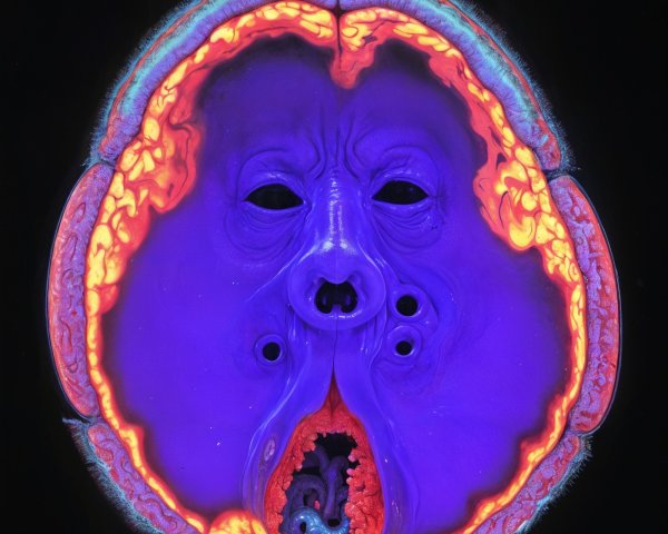 Surreal Face and Abstract Brain Illustration in Vivid Colors