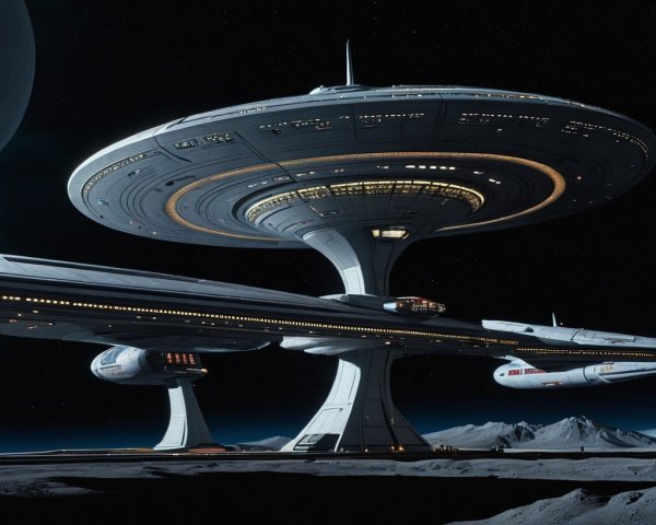 Futuristic Space Station Above Lunar Landscape