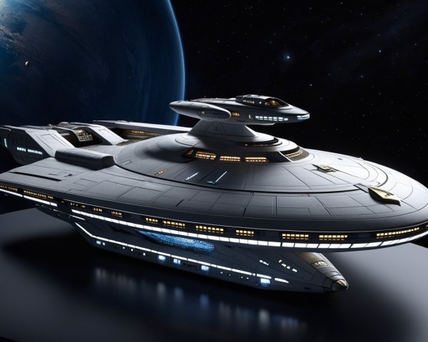 Futuristic starship design in deep space setting