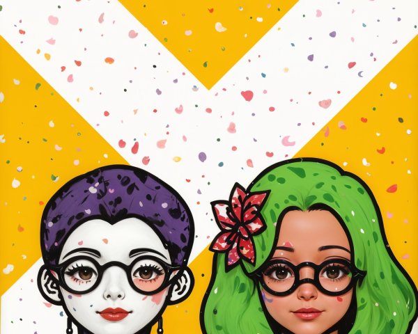 Stylized Characters on Vibrant Yellow Background