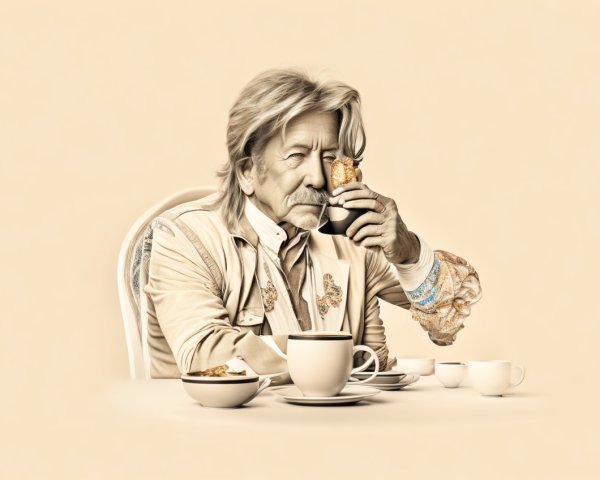 Sophisticated Man Enjoying Coffee and Pastry at Table