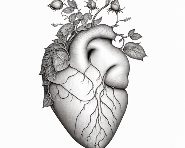 Anatomical Heart Intertwined with Vines and Roses