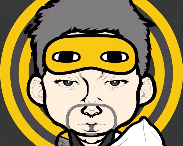 Stylized Character with Gray Hair and Yellow Mask