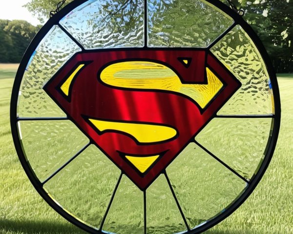 Circular Stained Glass Piece with Superman Logo