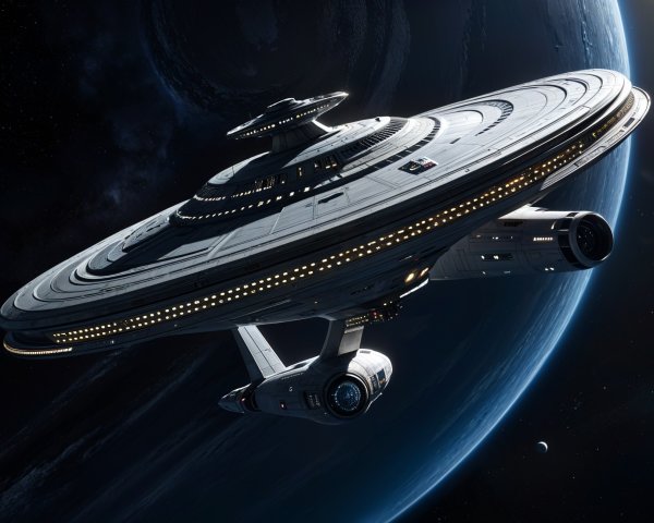 Futuristic Saucer-Shaped Starship in Deep Space