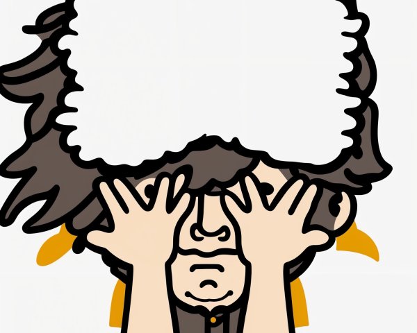 Frustrated Cartoon Character with Messy Dark Hair