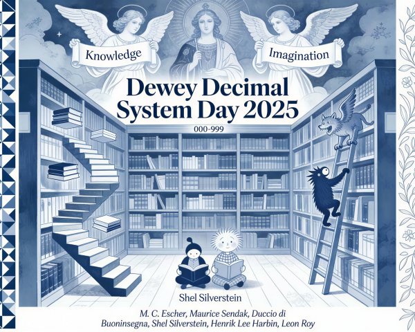 Monochrome Library Illustration for Dewey Decimal Day