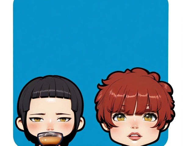 Stylized Characters with Distinct Hairstyles on Blue Background