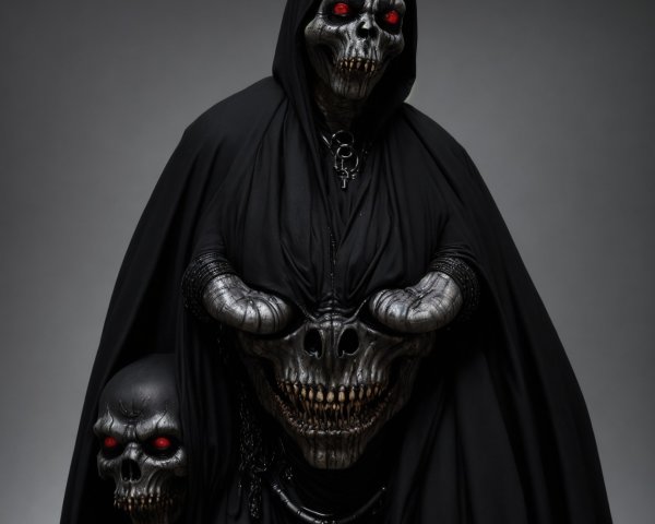 Haunting Figure in Black Cloak with Skull Mask
