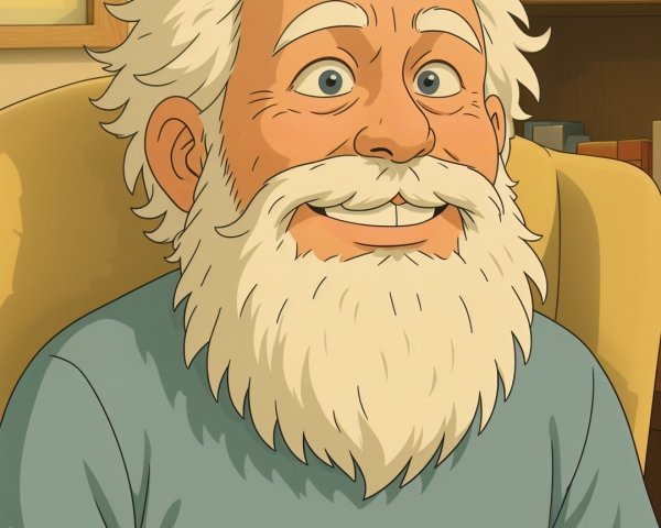 Elderly man in cozy room with bookshelves and roses