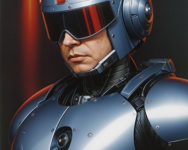 Futuristic Armored Robot with Metallic Blue Surface