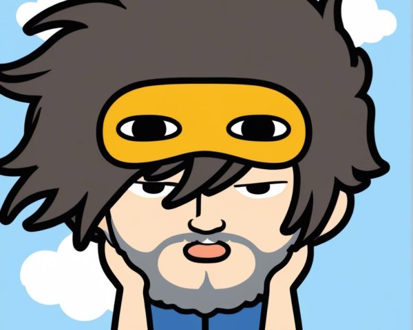 Cartoon Character with Spiky Hair and Yellow Mask