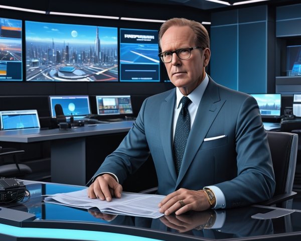 Professional News Anchor at Modern News Desk