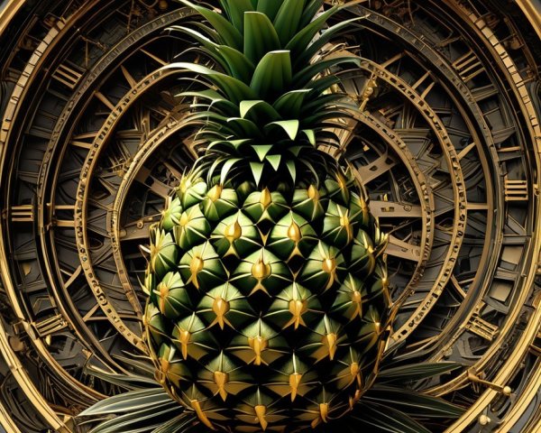 Pineapple Centered in Intricate Golden Clockwork Design
