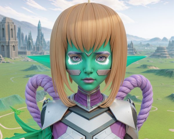 Futuristic Character in Surreal Landscape with Armor