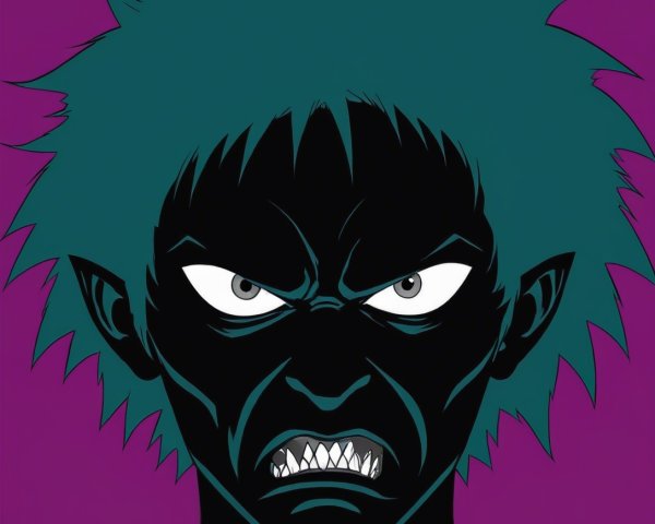 Close-Up of a Demonic Creature with Teal Hair