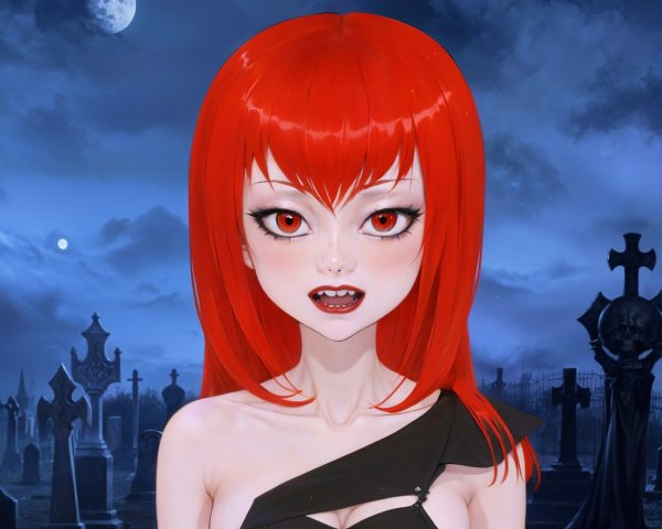 Modern Vampire Character in Moonlit Graveyard