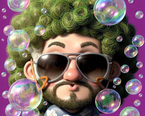 3D Render of Cartoon Man with Paint Palette and Bubbles