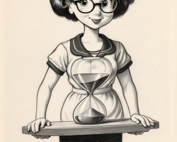 Whimsical Illustration of Girl with Hourglass