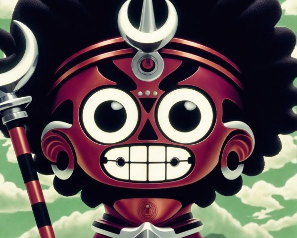 Cartoon Character with Exaggerated Features and Spear